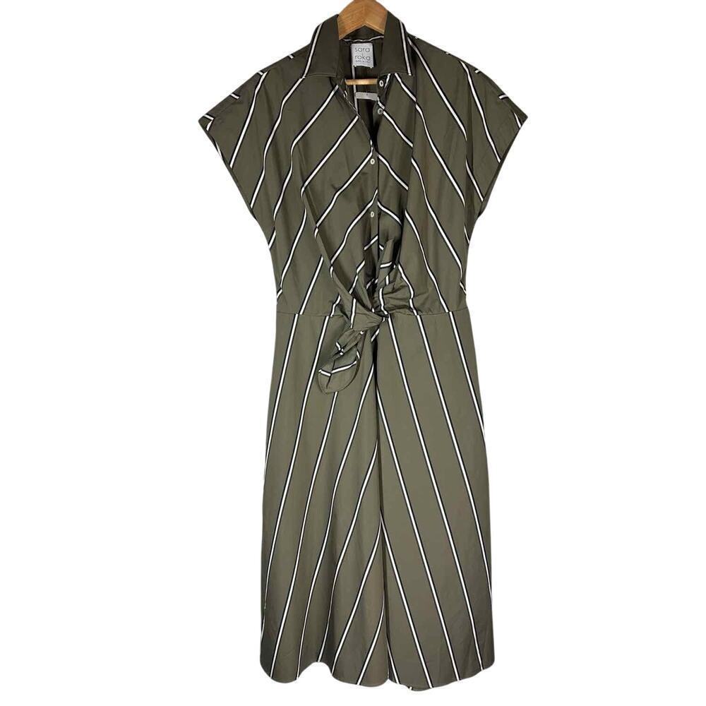 Sara Roka Draetra Striped Poplin Midi Dress Striped Multi Size US 10 IT 46